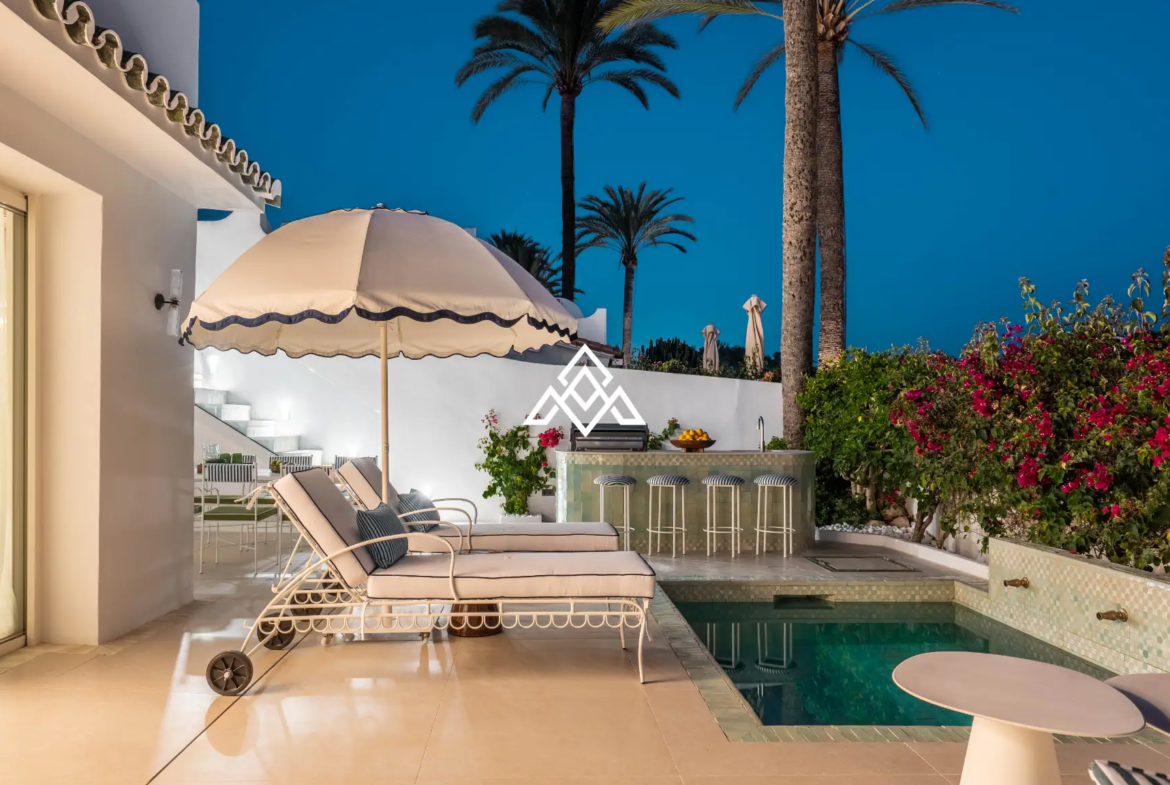 Exclusive Golden Mile Beach House in Marbella with private pool, sea views and direct beach access. Prime Spain real estate opportunity.