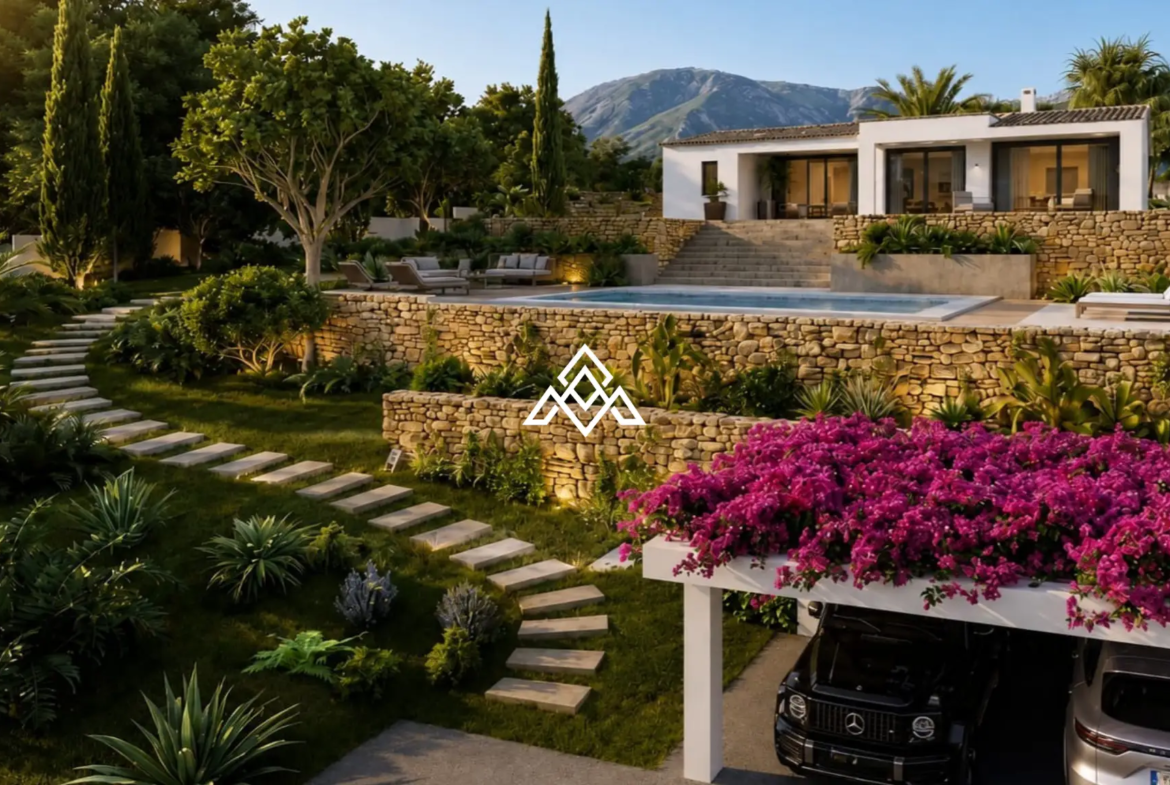 Elviria villa with guest apartments and sea views in Marbella