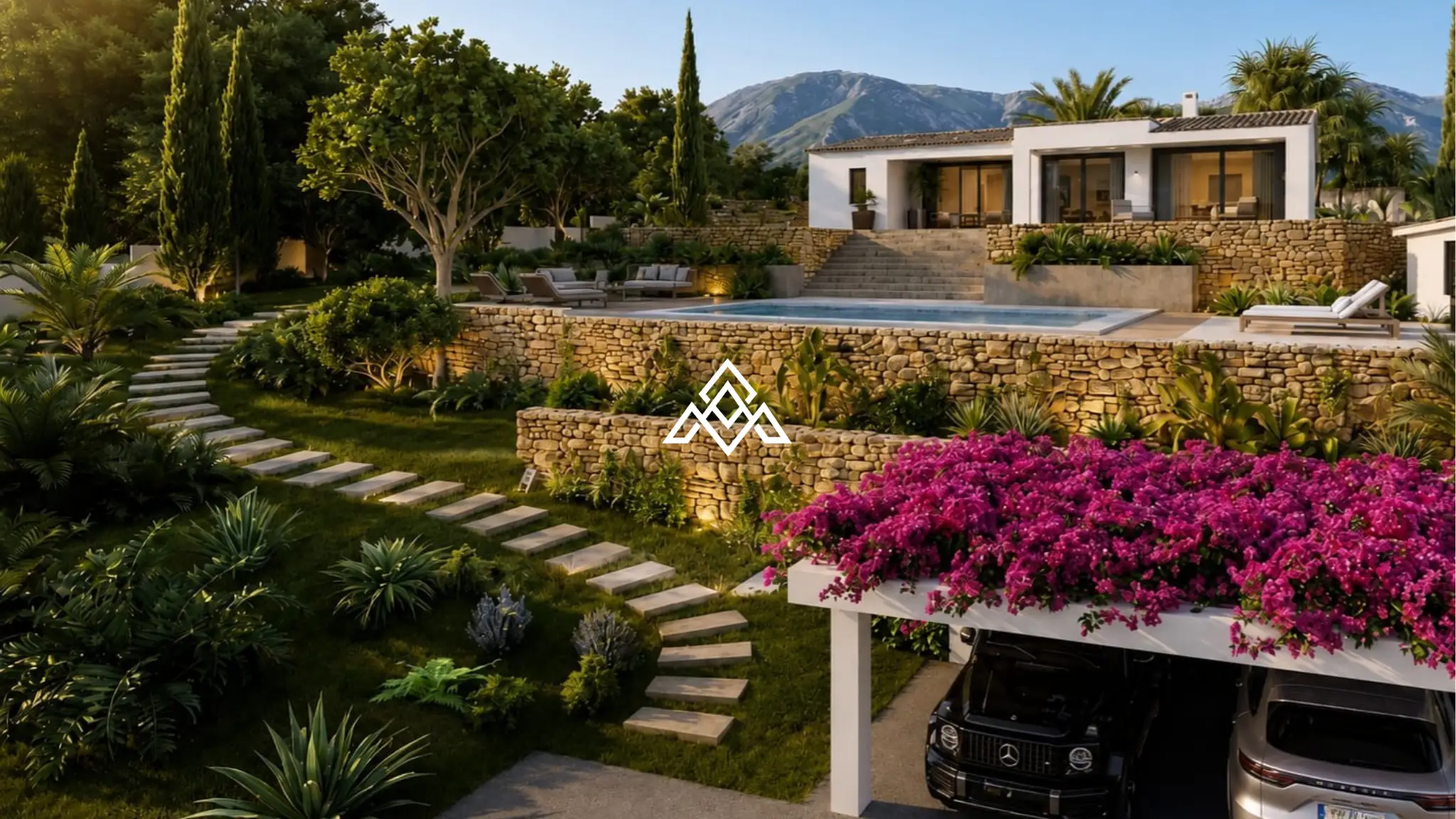 Elviria villa with guest apartments and sea views in Marbella
