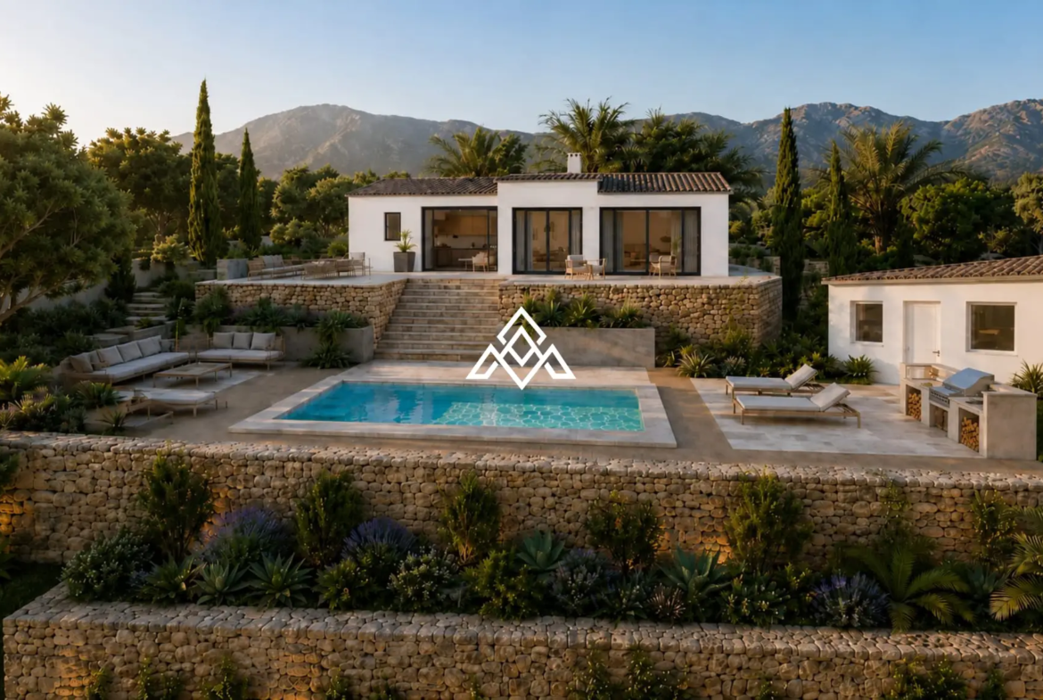 Elviria villa with guest apartments and sea views in Marbella