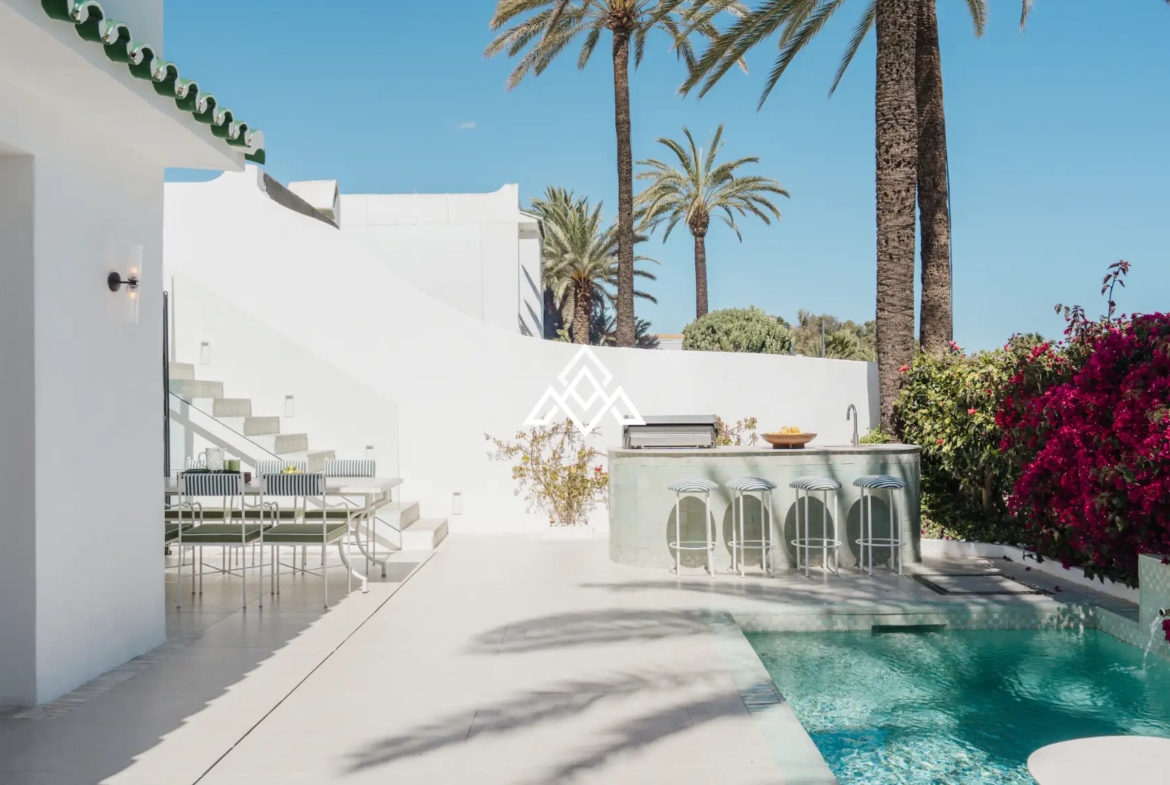Exclusive Golden Mile Beach House in Marbella with private pool, sea views and direct beach access. Prime Spain real estate opportunity.