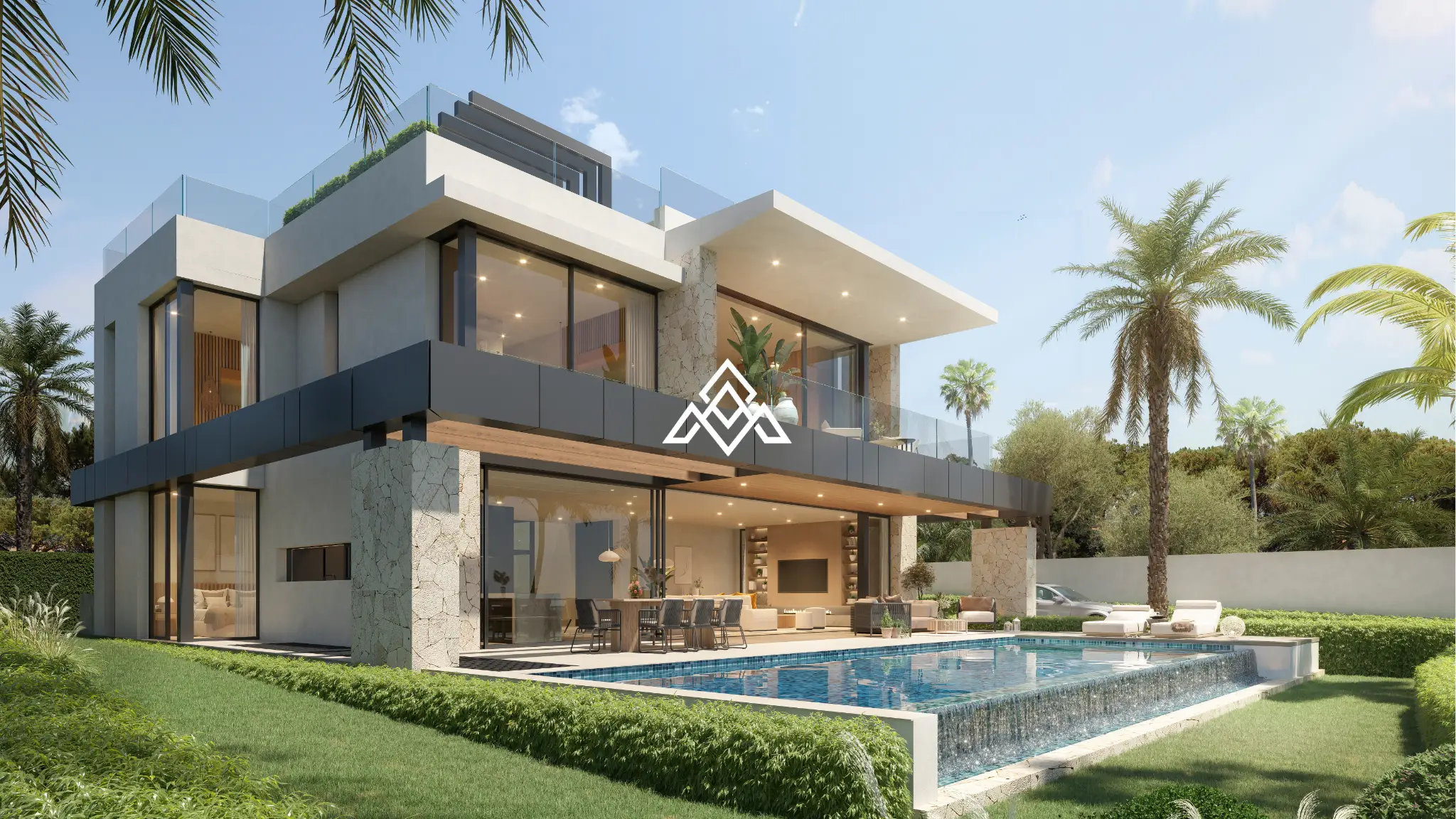 Luxury Los Monteros villa for sale with panoramic sea views, infinity pool and rooftop jacuzzi in Marbella.