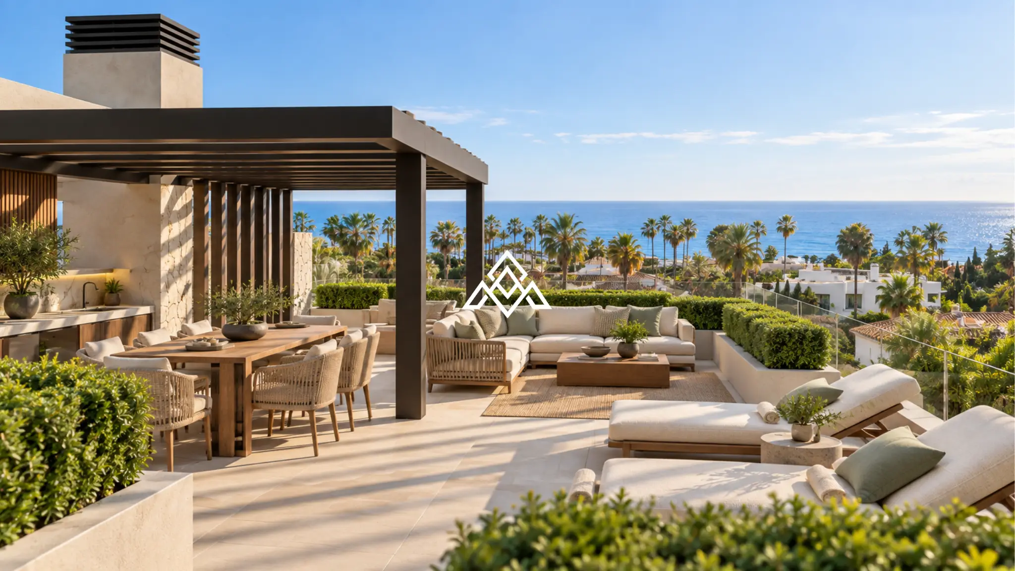 Luxury Los Monteros villa for sale with panoramic sea views, infinity pool and rooftop jacuzzi in Marbella.