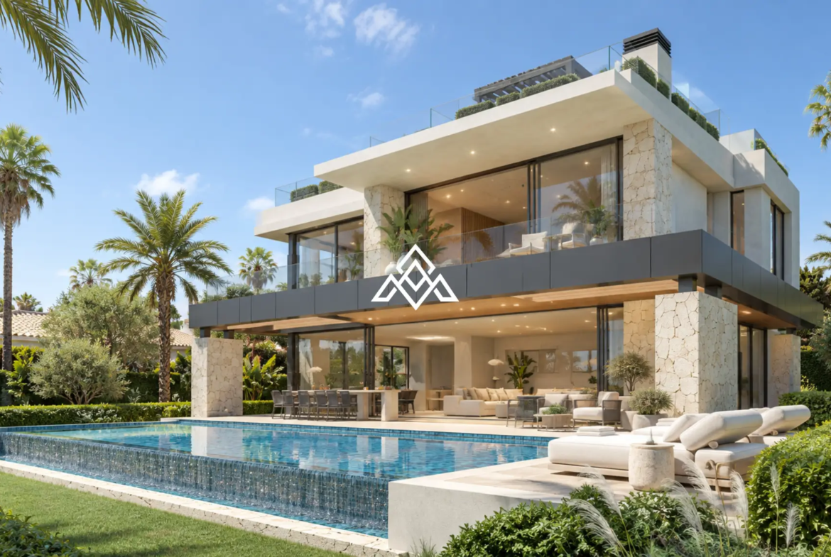 Luxury Los Monteros villa for sale with panoramic sea views, infinity pool and rooftop jacuzzi in Marbella.