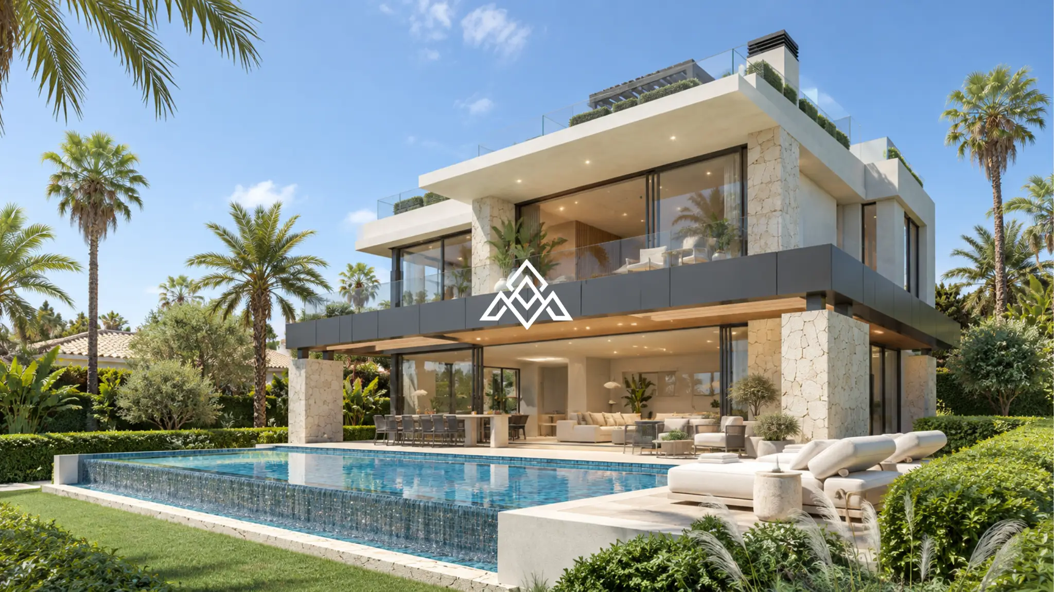 Luxury Los Monteros villa for sale with panoramic sea views, infinity pool and rooftop jacuzzi in Marbella.
